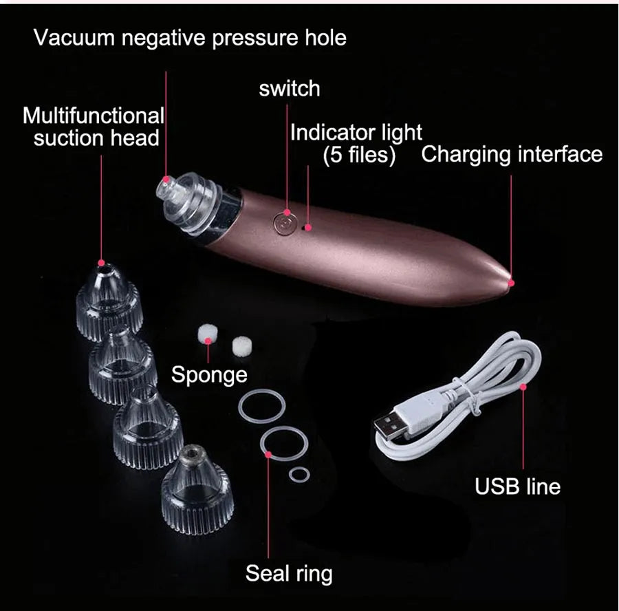 Ultimate 4-in-1 Rechargeable Blackhead Remover & Facial Pore Vacuum with Steamer – Deep Cleansing & Skin Tightening Technology