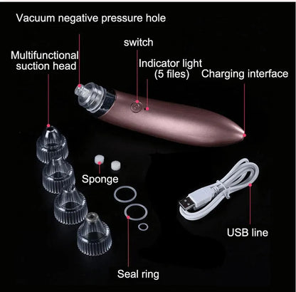 Ultimate 4-in-1 Rechargeable Blackhead Remover & Facial Pore Vacuum with Steamer – Deep Cleansing & Skin Tightening Technology