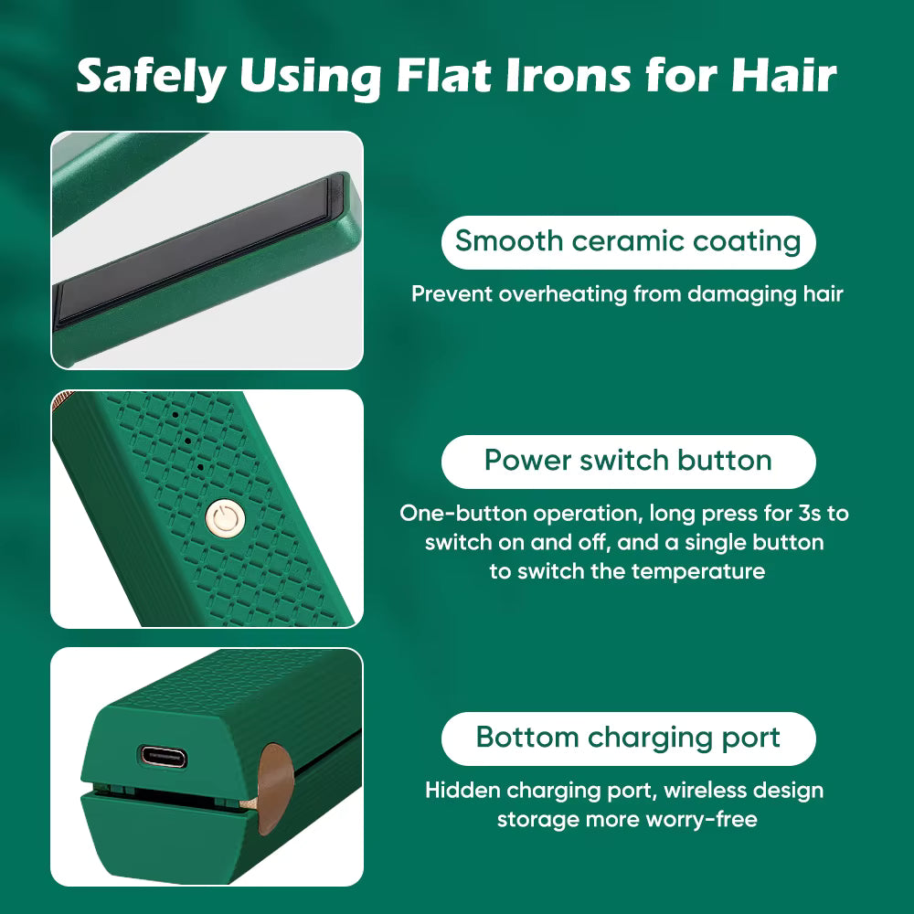 Portable Cordless Hair Straightener & Curler - USB Rechargeable 2-in-1 Flat Iron with Tourmaline Ceramic Plates | 30-Second Heat-Up, 3 Temperature Settings for All Hair Types