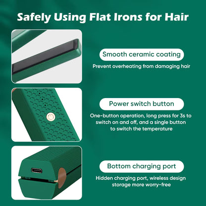Portable Cordless Hair Straightener & Curler - USB Rechargeable 2-in-1 Flat Iron with Tourmaline Ceramic Plates | 30-Second Heat-Up, 3 Temperature Settings for All Hair Types