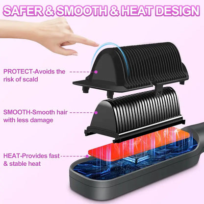 3-in-1 Ceramic Fast-Heating Hair Straightener Comb with Negative Ions - Anti-Scald, 5-Temp Settings & LCD Display for All Hair & Beard Types, White