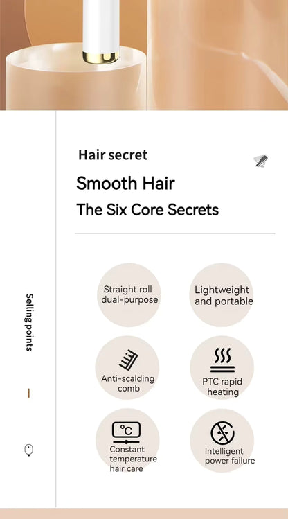 3-in-1 Ceramic Fast-Heating Hair Straightener Comb with Negative Ions - Anti-Scald, 5-Temp Settings & LCD Display for All Hair & Beard Types, White