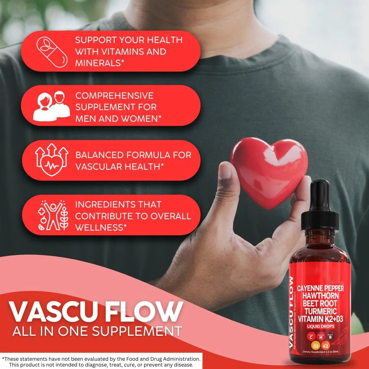 Premium Cayenne Pepper Liquid Drops with Vitamin D3 K2 Complex - Metabolism & Circulation Support Supplement with Turmeric, Ginseng & Hawthorn Berry - Natural Energy Booster for Men & Women - 2 fl oz
