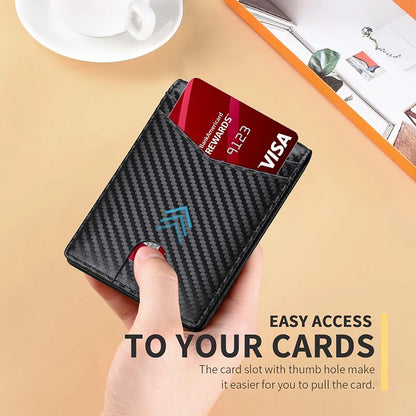 Ultra Slim RFID Blocking Carbon Fiber Wallet for Men – Minimalist Bifold, 11 Card Slots, Durable Microfiber Leather, Gift Box – Compact Credit Card Holder, Stylish Orange – Perfect Gift for Dad, Husband, Son, Boyfriend, Friend
