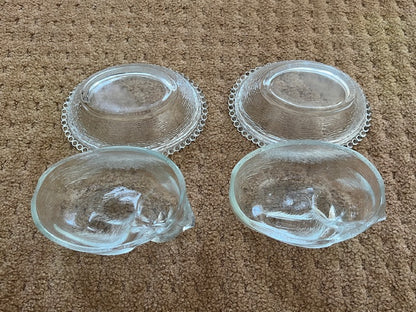 Set of 2 Vintage Indiana Glass Sleeping "Cat on a Nest" Candy Dish, Clear - A Whimsical Collectible for Cat Lovers