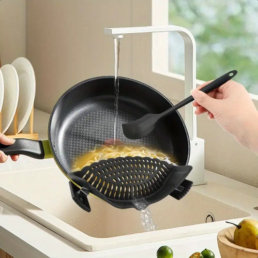 Universal Silicone Clip-On Strainer:  Effortlessly Strain Pots & Pans - No More Messes!