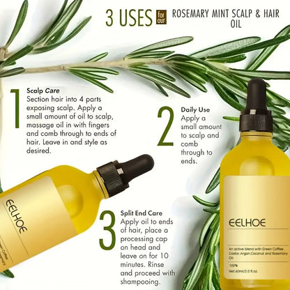 EELHOE Rosemary Hair Growth Oil Serum - 3-Pack Natural Formula for Hair Thinning (60ml Each)