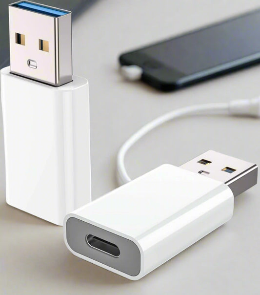 USB-C to USB-A Adapter (2-Pack, White) | 5Gbps Data Transfer, 3A Fast Charging | MagSafe, Apple Watch 9/8/7/SE/Ultra, iPhone 16–12, iPad, Galaxy, Pixel, CarPlay Compatible