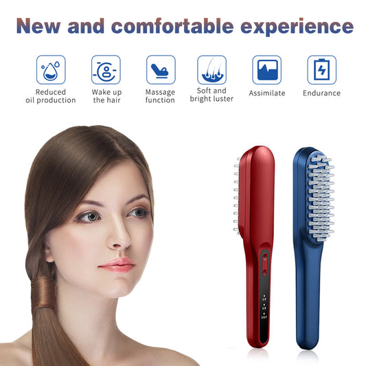 Rechargeable Portable LED Hair Growth Comb - Travel-Size Scalp Massager with Red/Blue Light Therapy & 9 Treatment Modes
