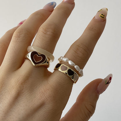 Vintage Heart Ring:  Alloy, Electroplated Finish - Orange/Green/Brown Gold & Silver - Sizes 6, 7, 8