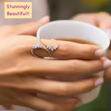 Enchanting Adjustable Zirconia Leaf Open Ring for Women's Fashion Jewelry